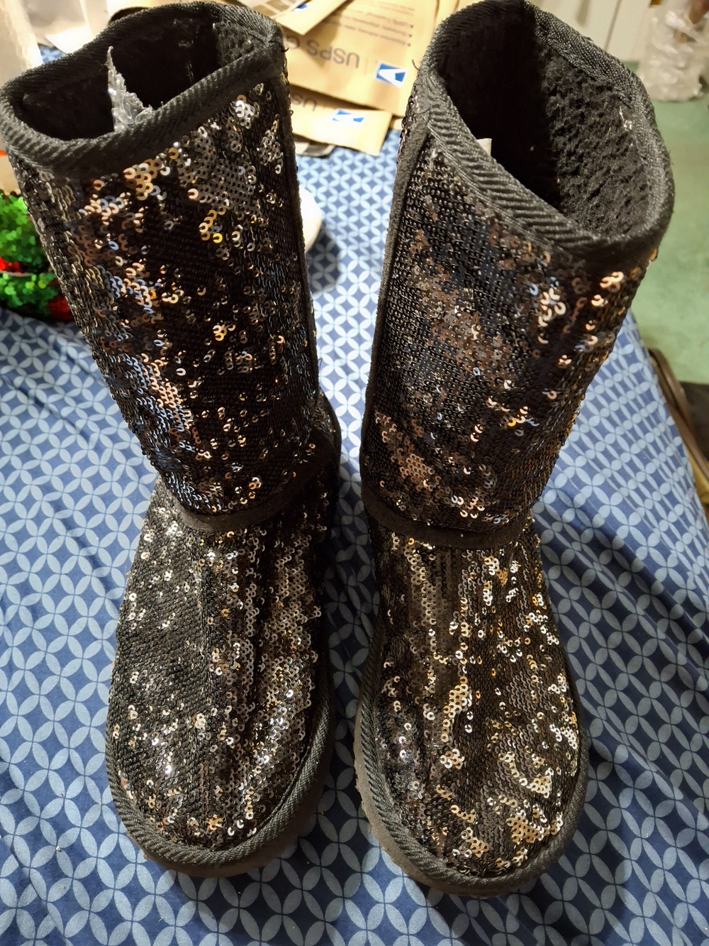 Black Sequin Women's Mid-Calf Boot